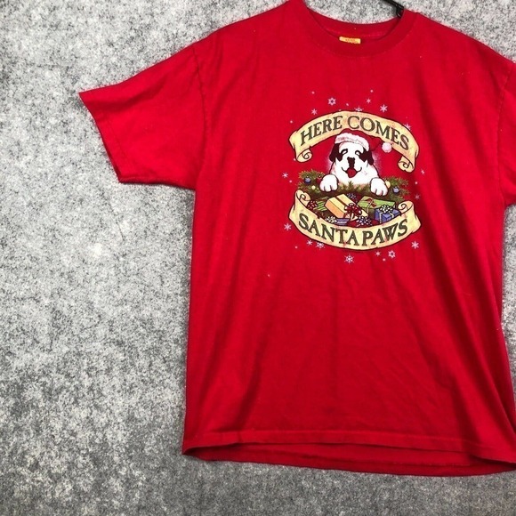 Big Dogs T Shirt Size L Large Here Come Santa Paws Christmas Short Sleeve Red - Picture 2 of 9